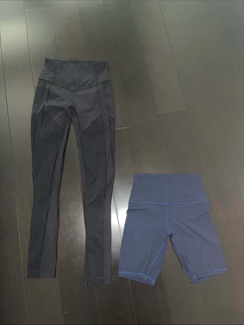 Set Of 2 Size 4 Lululemon Pieces - Black Leggings & Navy Bike Shorts